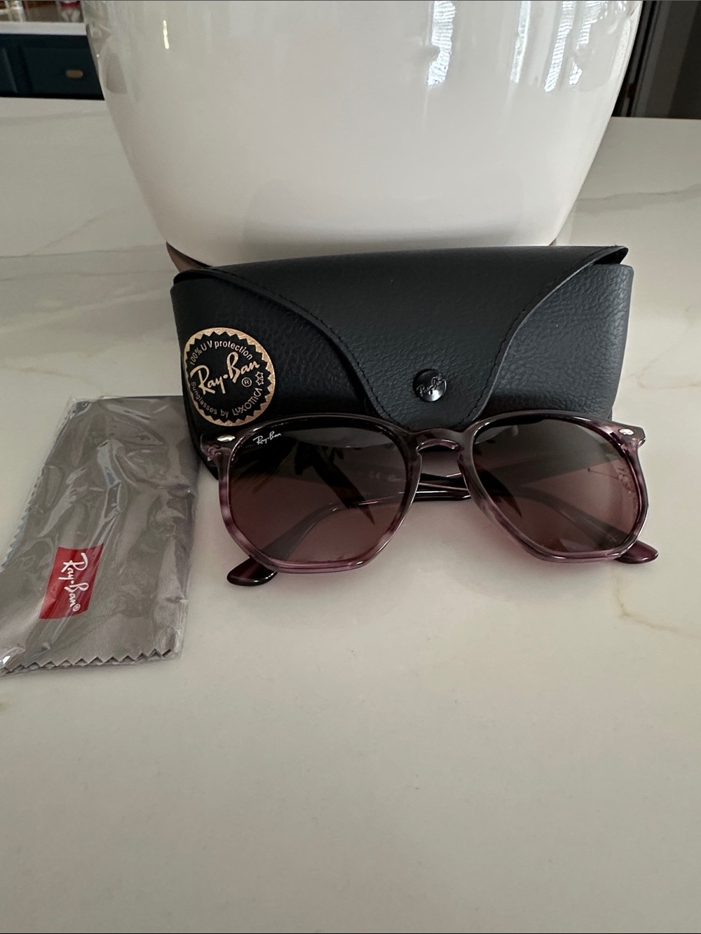 Ray-Ban Round Striped Bordeaux Havana Sunglasses with Dark Violet Lenses
